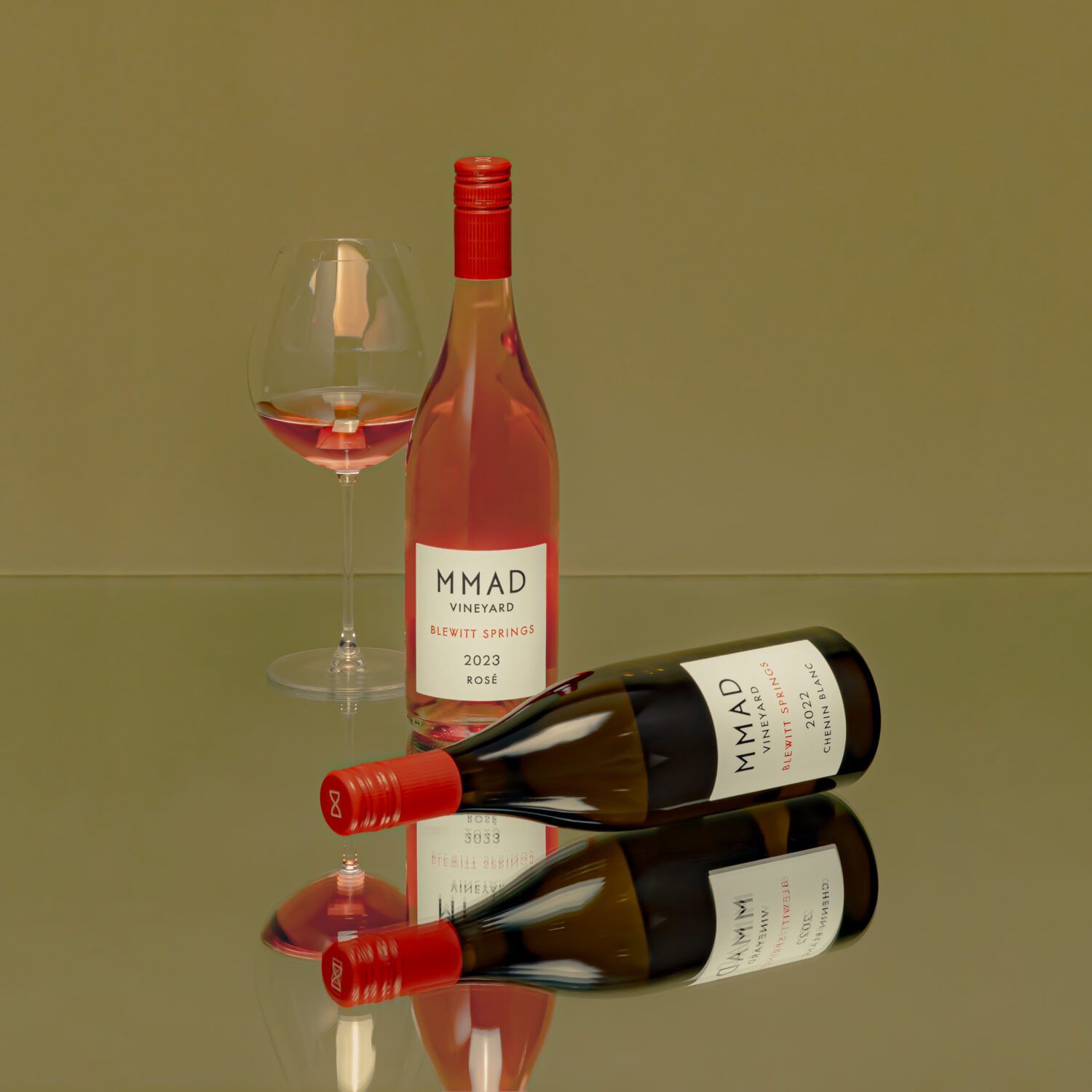 MMAD Spring Pairs Two bottles of wine and a glass for MMAD's Spring Allocation